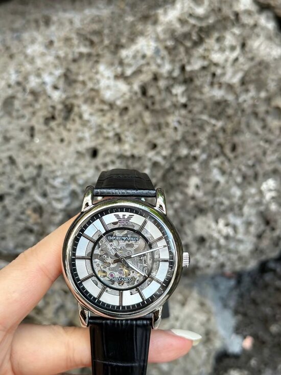Armani Skeleton Dial Leather Watch main image 6
